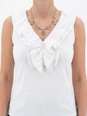 Ralph Lauren Sz M Elevated White Slub Ruffled Sleeveless V-Neck Tee NWT